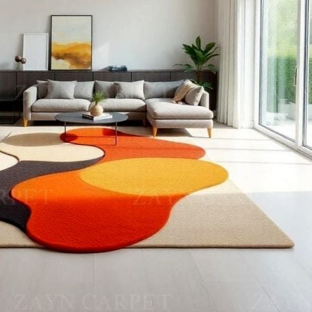 Handcrafted Warm Color Block Abstract Living Room Rug